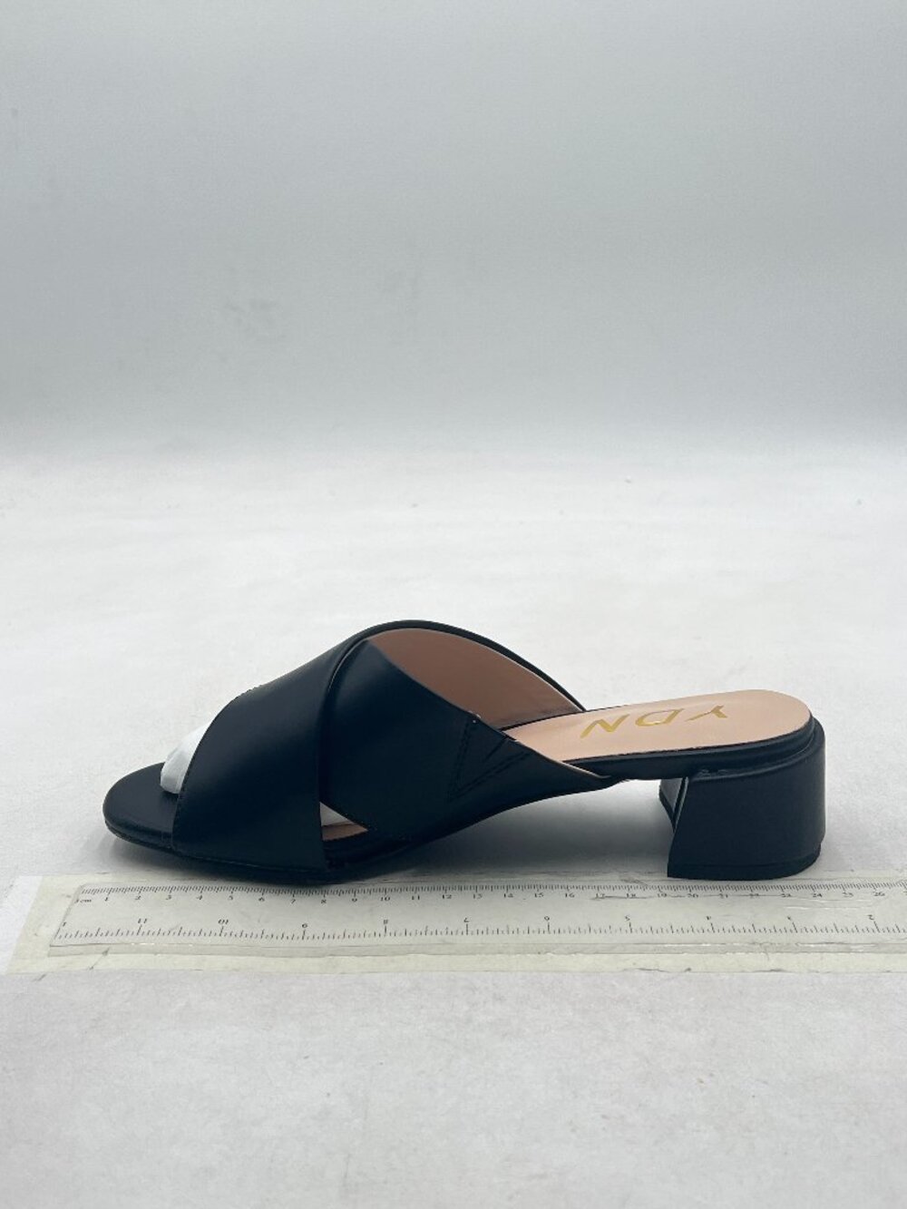 YDN Black Cross Strap Block Heeled Clog Mules Slip On Slide Sandals Slipper